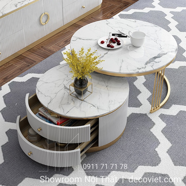 bàn trà tròn đôi mặt đá