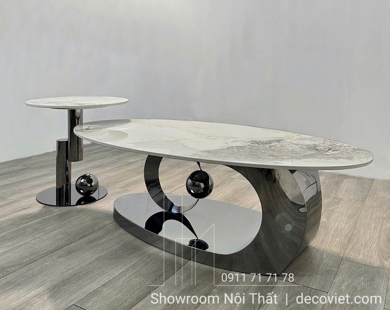 Bàn sofa mặt đá cao cấp thiết kế oval hiện đại