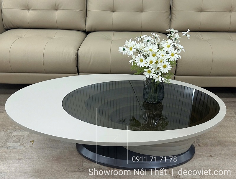 bàn trà mặt kính thiết kế oval