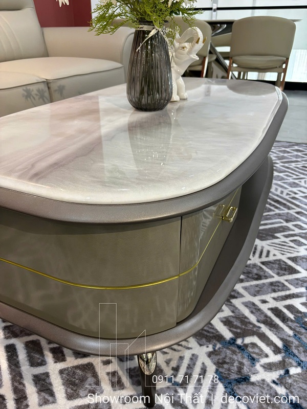 Bàn sofa mặt đá bo tròn hiện đại cho phòng khách
