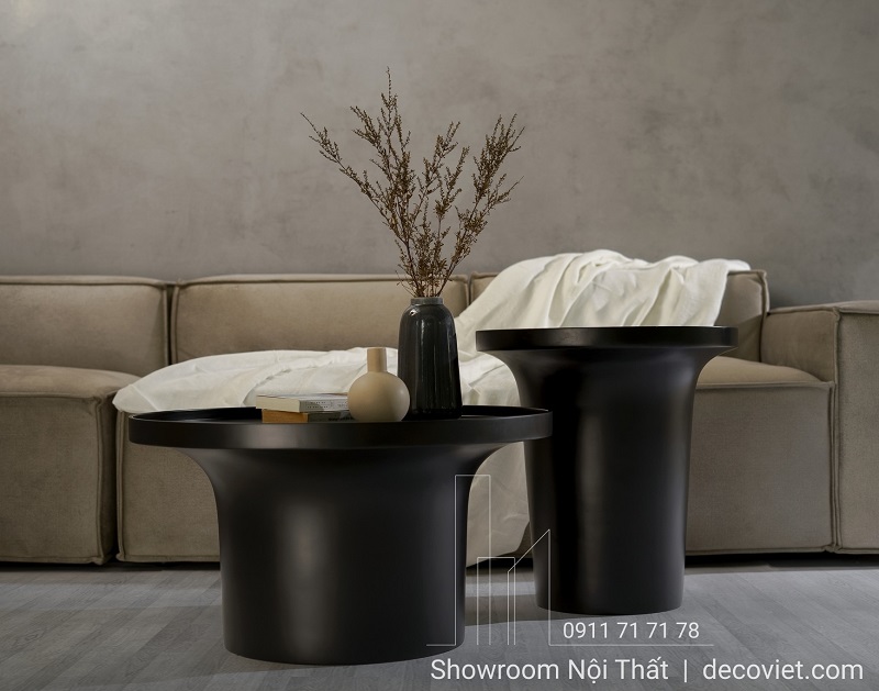 Bàn trà decor hiện đại thiết kế tròn liền khối màu đen