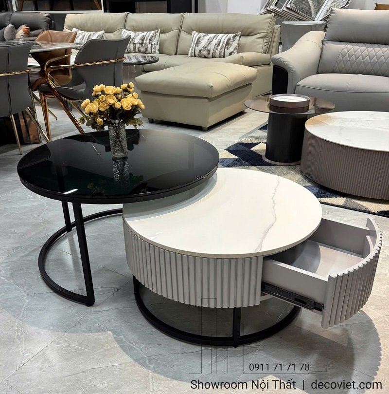 Bàn trà tròn có ngăn kéo ẩn tiện dụng Nhà Decor