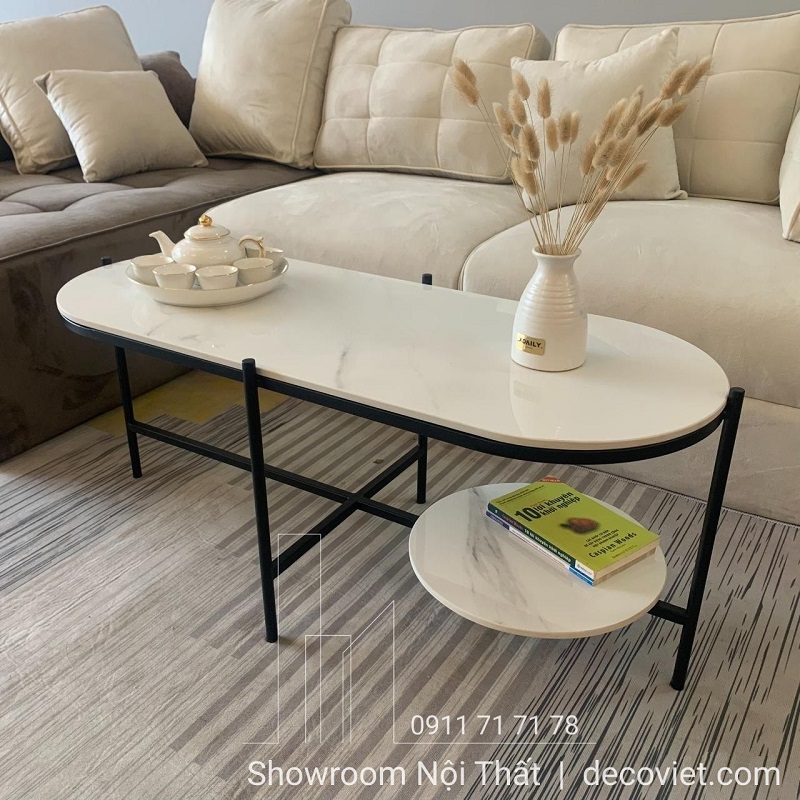 Bàn sofa mặt đá giá rẻ 423S thiết kế oval sang trọng