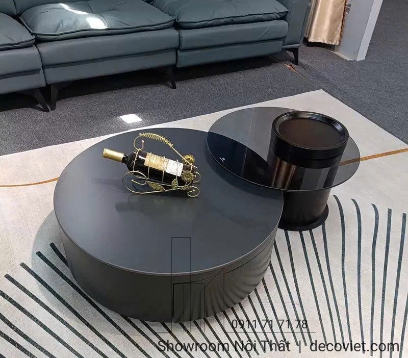 bàn trà tròn gỗ kết hợp mặt kính cao cấp