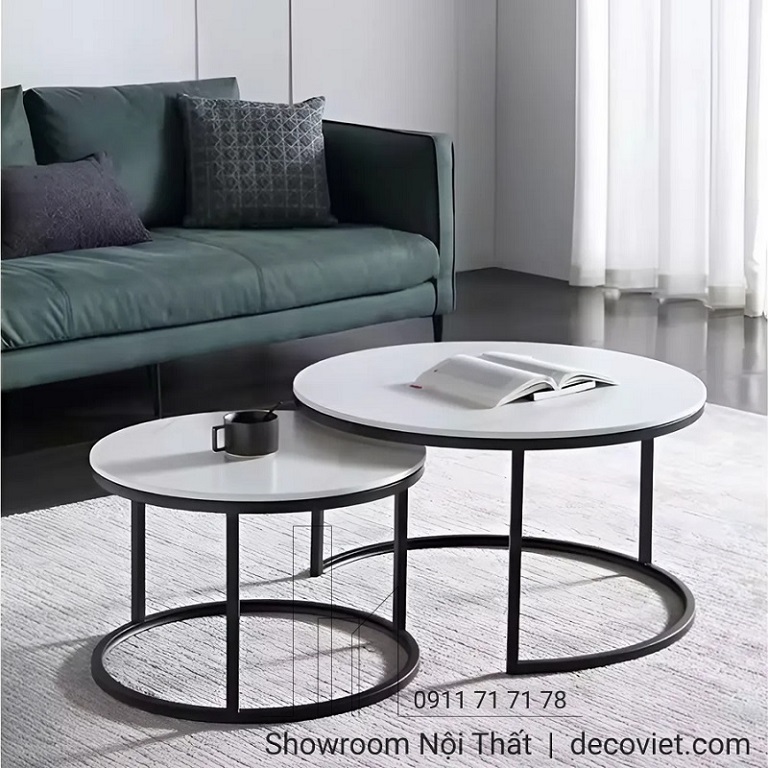 bàn trà đôi tròn mặt đá