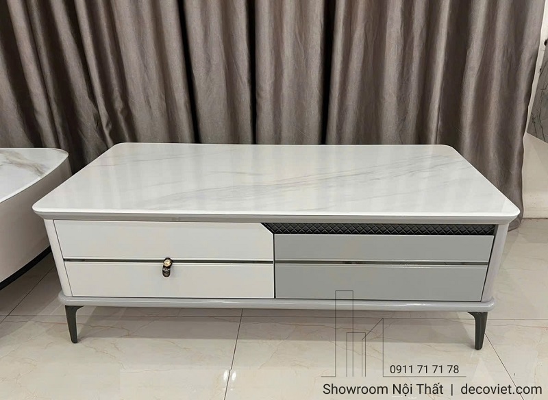 Bàn sofa mặt đá cao cấp thiết kế bo tròn an toàn, có ngăn kéo tiện dụng