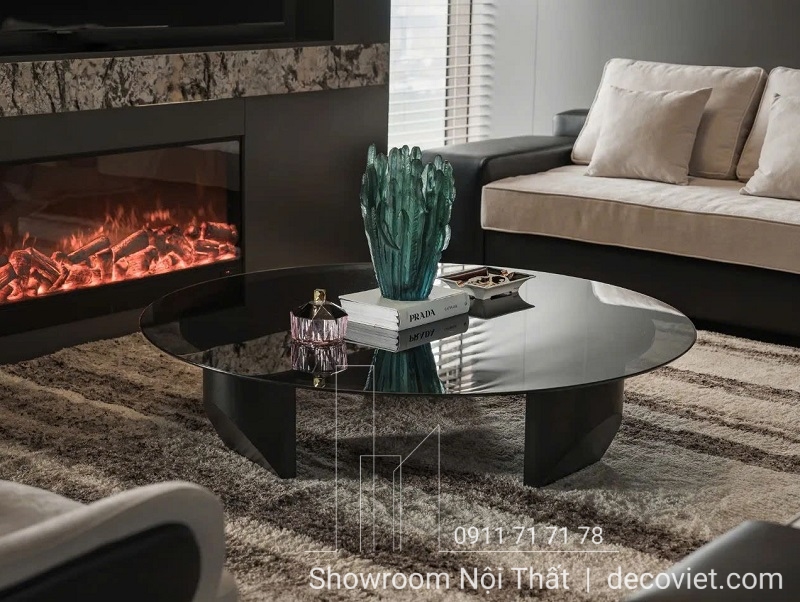bàn trà tròn mặt kính hiện đại