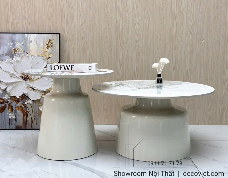 Bàn trà đôi tròn hiện đại 425S mặt đá đen trắng sang trọng