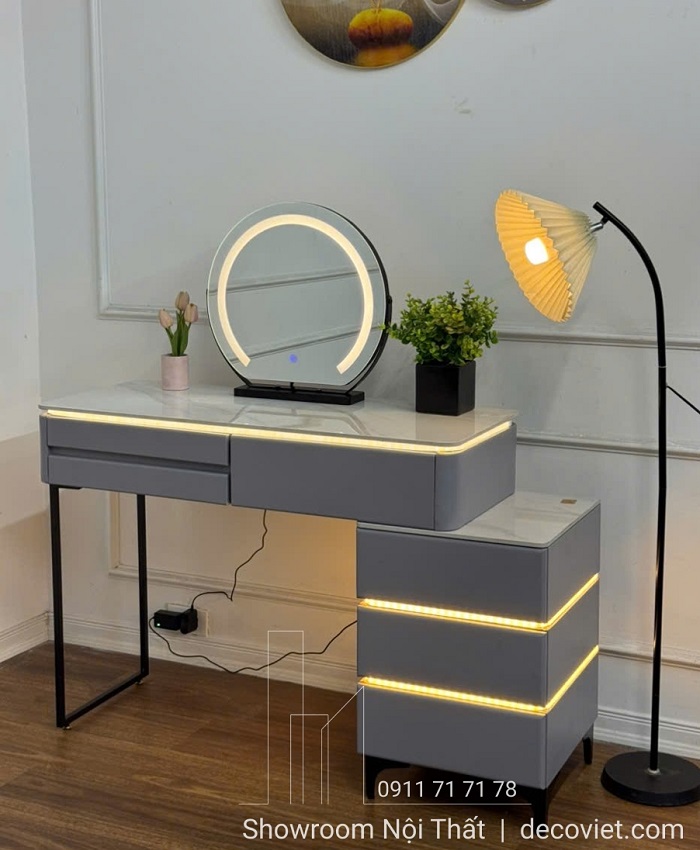 Bàn phấn trang điểm 147S gương tròn cảm ứng 3 chế độ ánh sáng