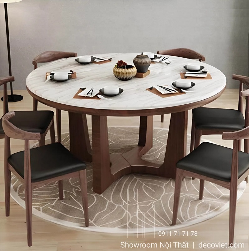 bộ bàn ăn tròn 6 ghế phong cách sang trọng