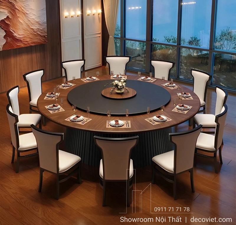 Mẫu bàn tròn xoay mặt gỗ dùng cho phòng tiệc và phòng VIP