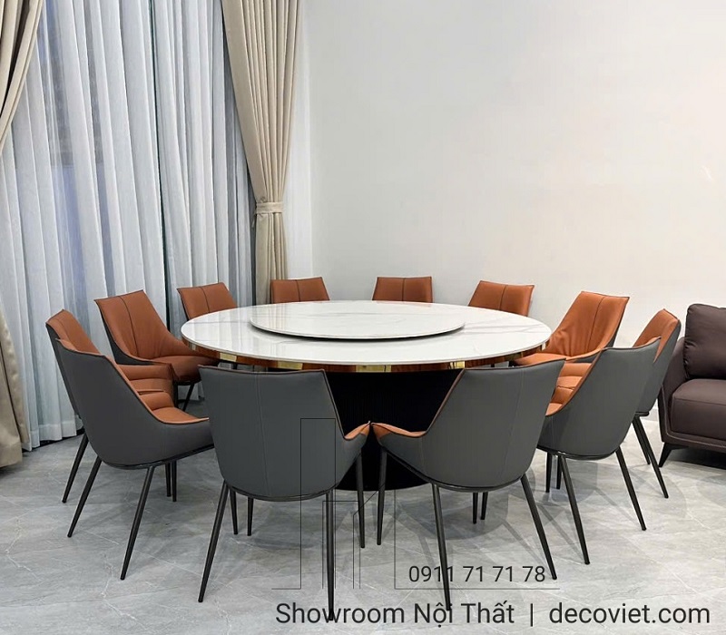 bàn ăn tròn mâm xoay lớn 12 ghế