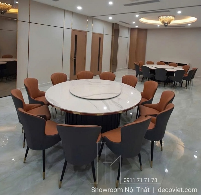 Bộ bàn ăn tròn xoay 12 ghế 2761S mặt đá, thiết kế đẳng cấp phù hợp nhà hàng và biệt thự