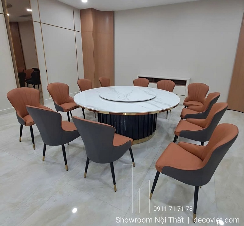 Bộ bàn ghế ăn tròn 12 người mặt đá 2m sang trọng, lựa chọn hoàn hảo cho nhà hàng và khách sạn cao cấp