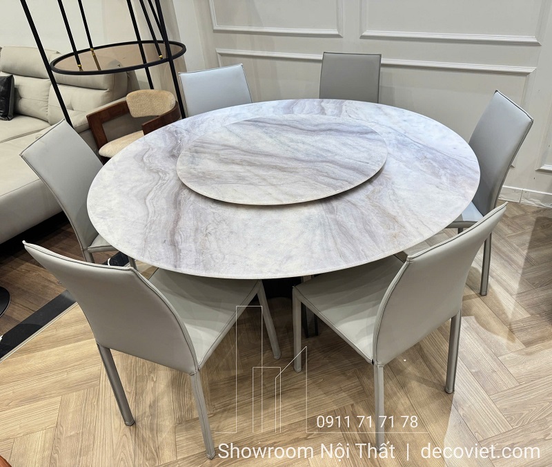 Bộ bàn ăn tròn xoay đá cẩm thạch hiện đại tại showroom DecoViet