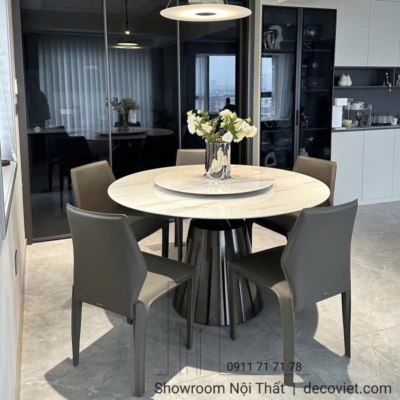 bàn ăn tròn 6 ghế mặt đá