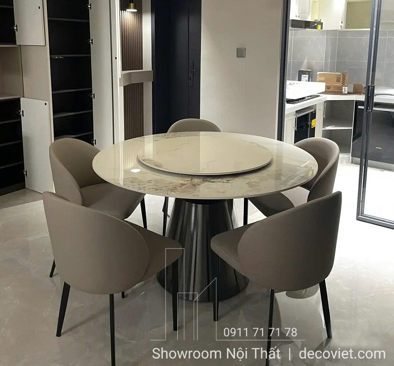 bàn ăn tròn mặt đá cao cấp