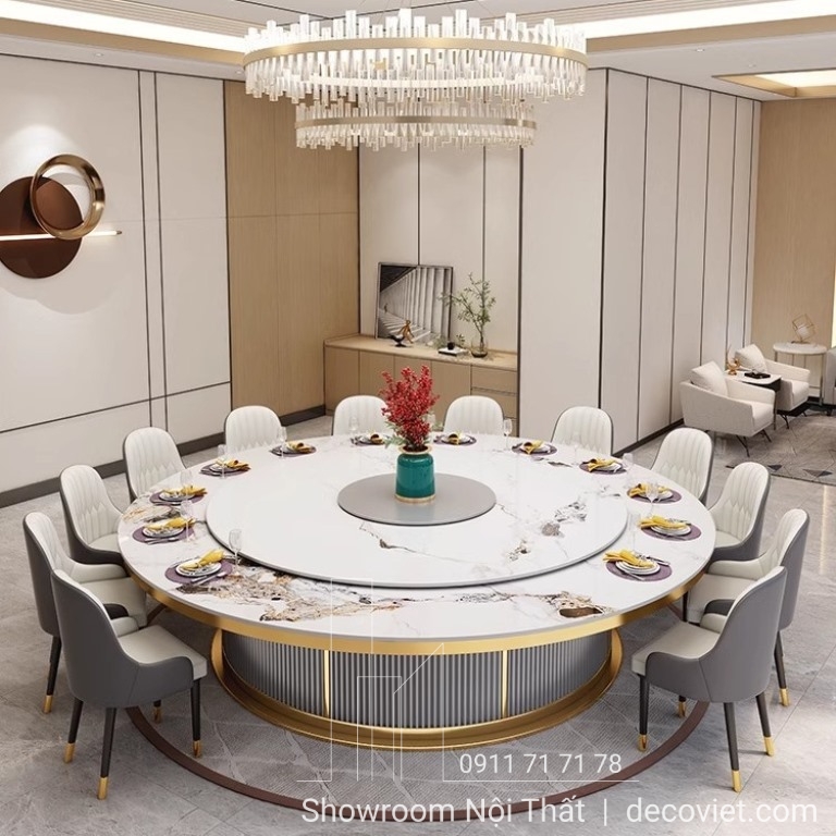 bàn ăn tròn xoay 18 ghế hiện đại