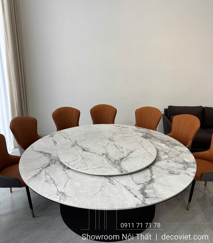 Bàn ăn tròn mặt đá 12 ghế thiết kế sang trọng, phù hợp nhiều không gian sống
