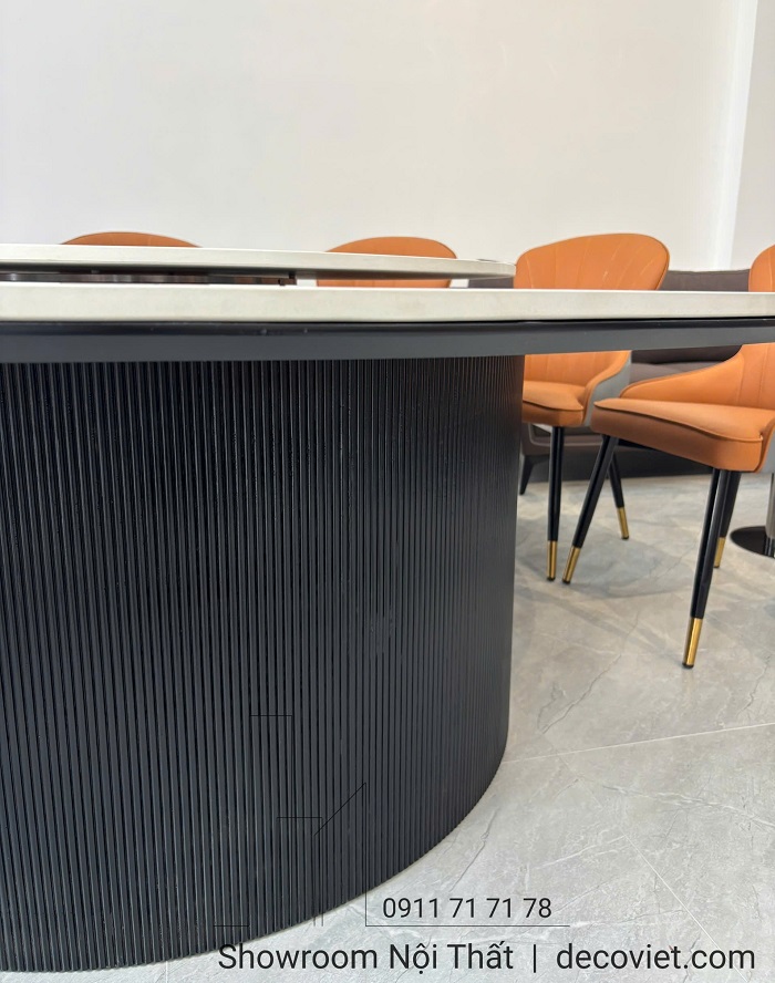 Bộ bàn ăn 12 ghế mặt đá vân mây sang trọng, thiết kế xoay tiện lợi