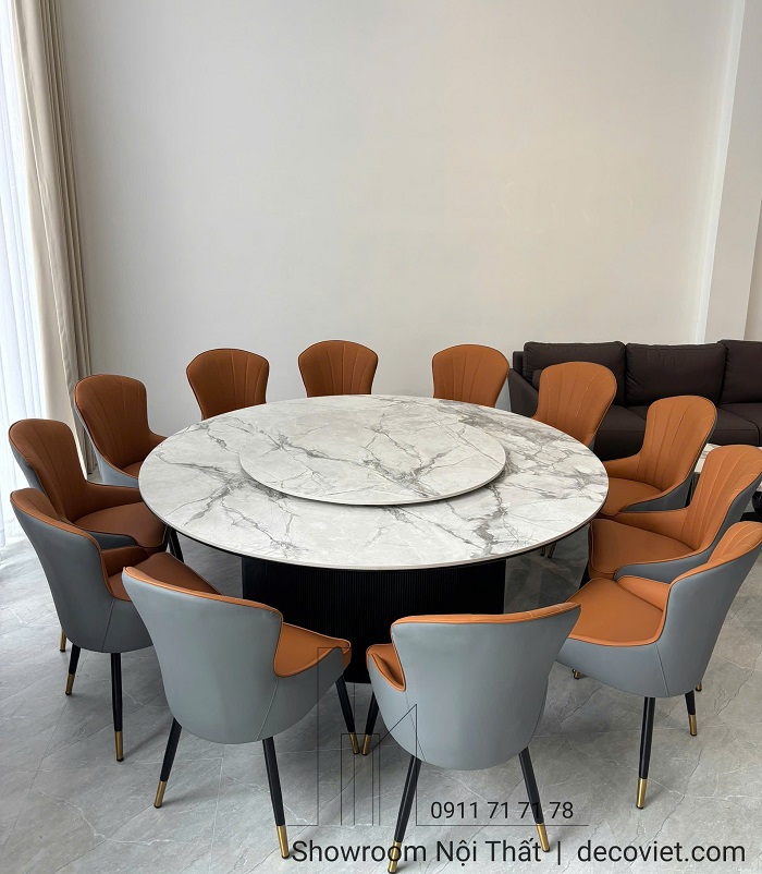 Bàn ăn tròn mặt đá 2m xoay 12 ghế cao cấp mã 2647S tại DecoViet