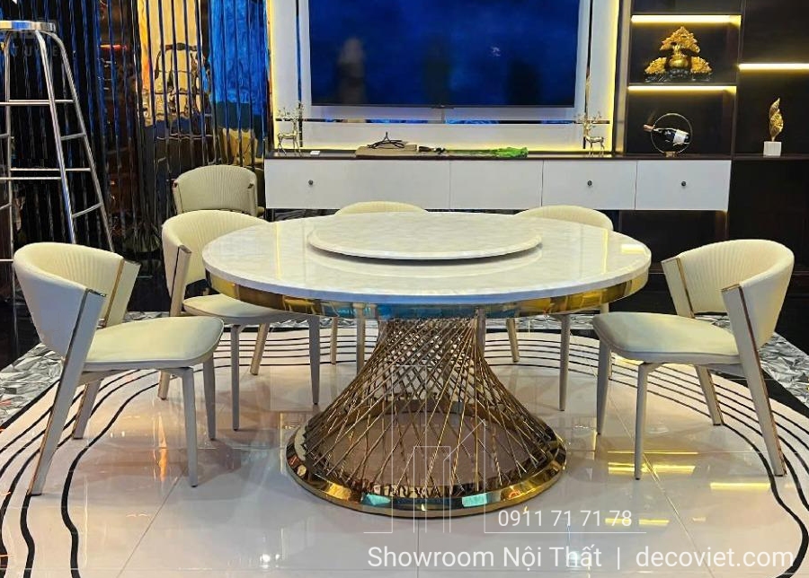 bàn ăn tròn xoay mặt đá 6 ghế