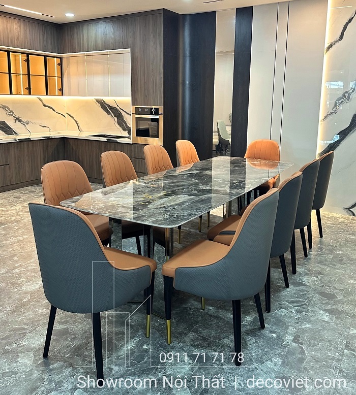 bàn ăn 10 ghế mặt đá nhập khẩu
