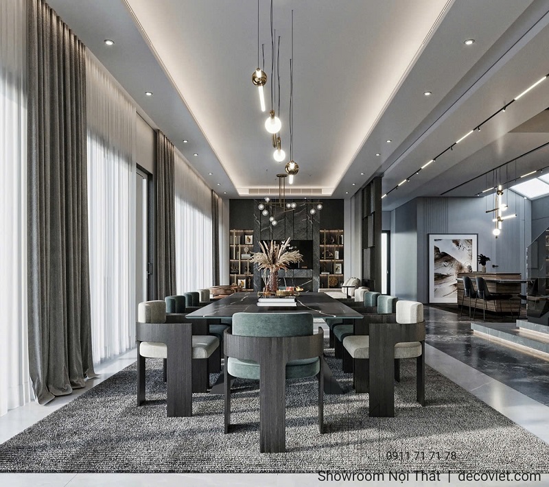 bộ bàn ăn lớn 10 ghế cho phòng ăn sang trọng