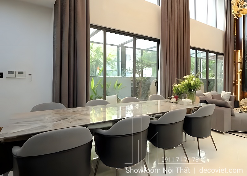 bộ bàn ăn 10 ghế mặt đá hiện đại