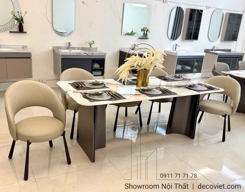 Bộ bàn ăn nhập khẩu 2m 8 ghế mặt đá cao cấp sang trọng