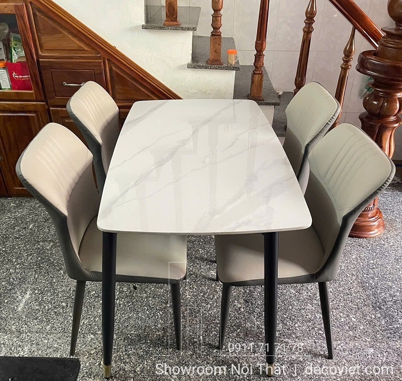 bàn ăn mặt đá ceramic 4 ghế 1m2