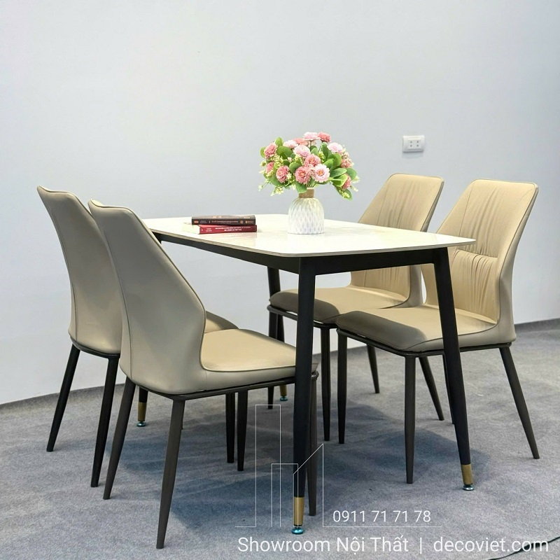 Bàn ăn mặt đá ceramic vân mây nhẹ nhàng – sang trọng, chống bám bẩn, dễ vệ sinh