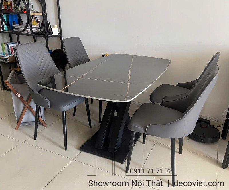 bàn ăn 4 ghế mặt đá 1m4