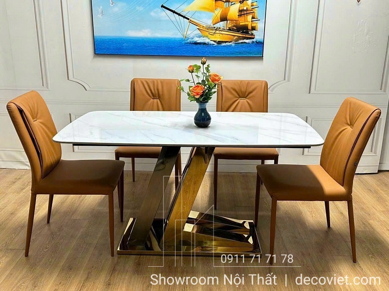 bộ bàn ăn 4 ghế mặt đá ceramic