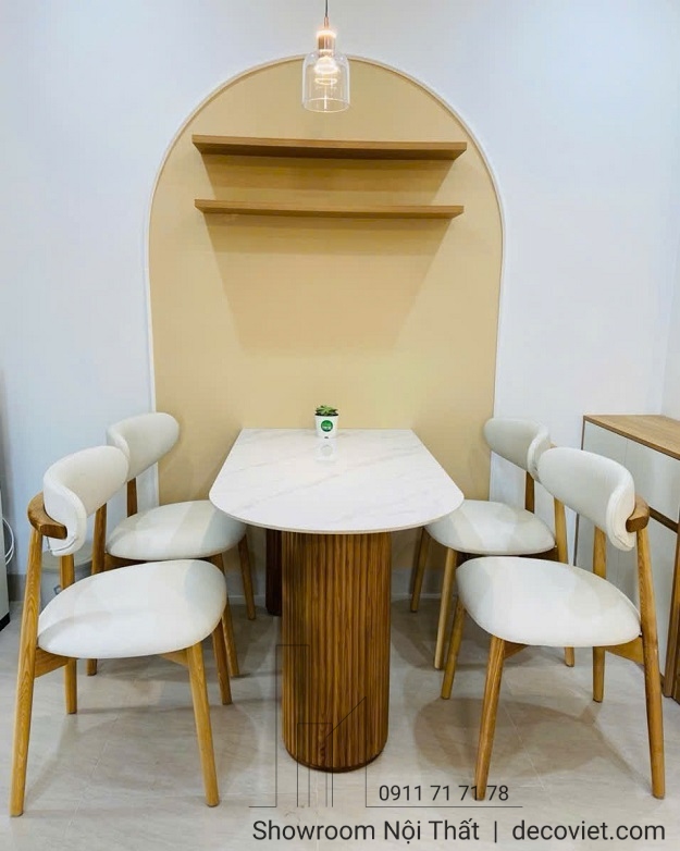 bộ bàn ăn 4 ghế mặt đá chân gỗ hiện đại
