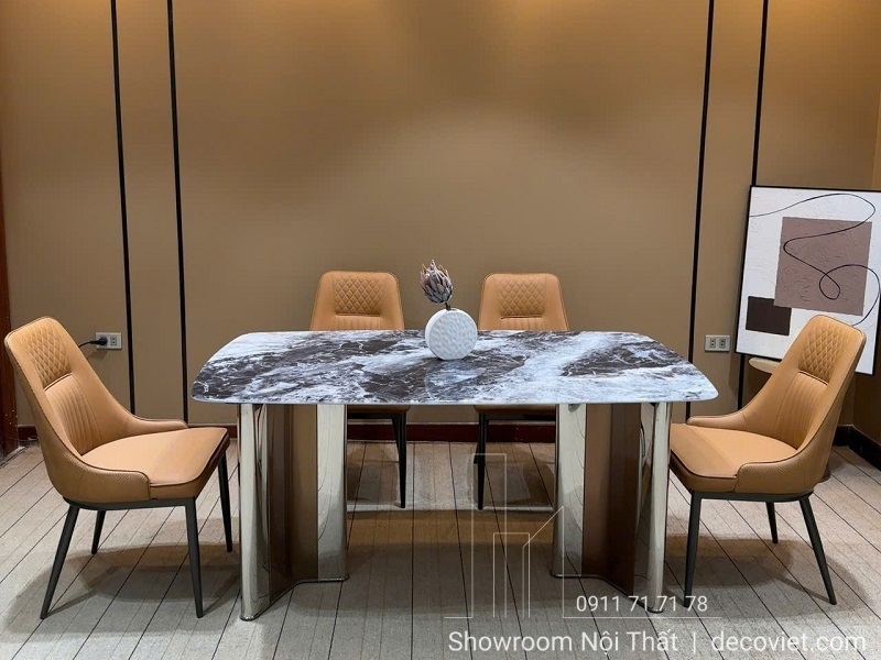 bàn ăn 4 ghế mặt đá chân inox