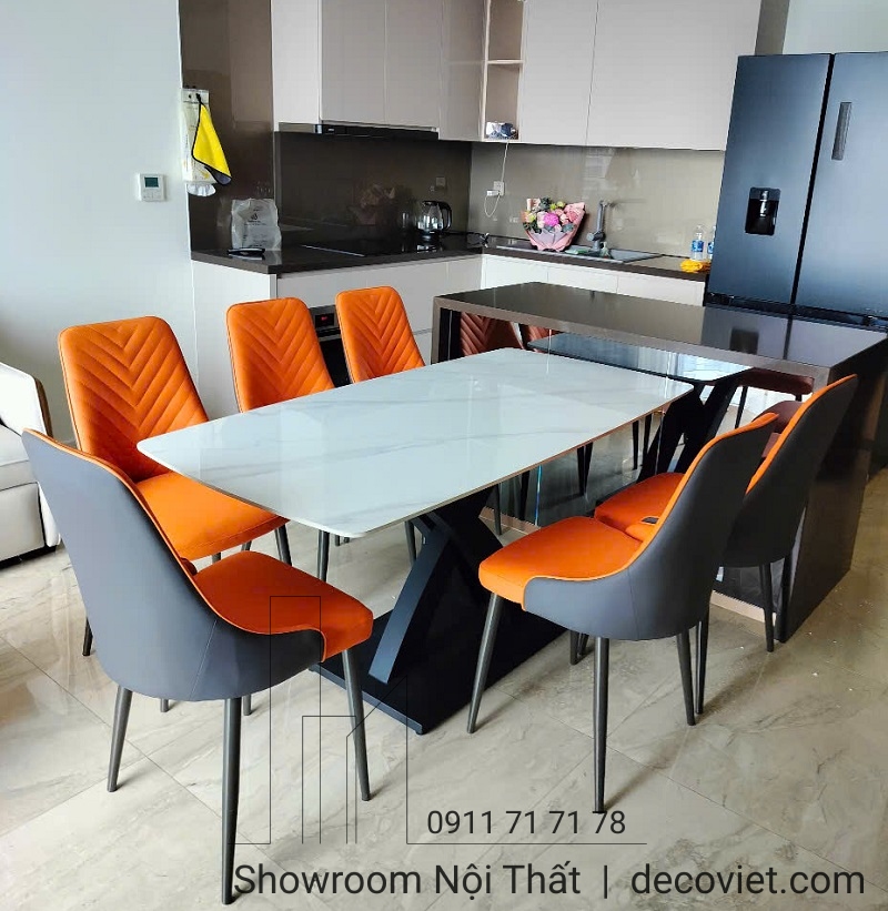 bộ bàn ăn mặt đá 6 ghế