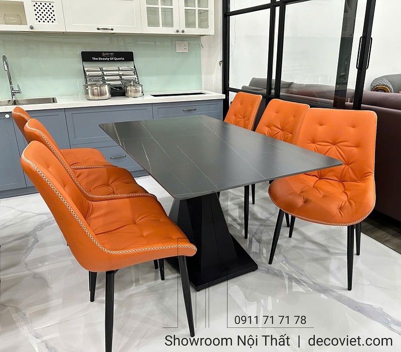 Bàn ăn 6 ghế mặt đá chân sắt sơn tĩnh điện chắc chắn giá rẻ 2730S