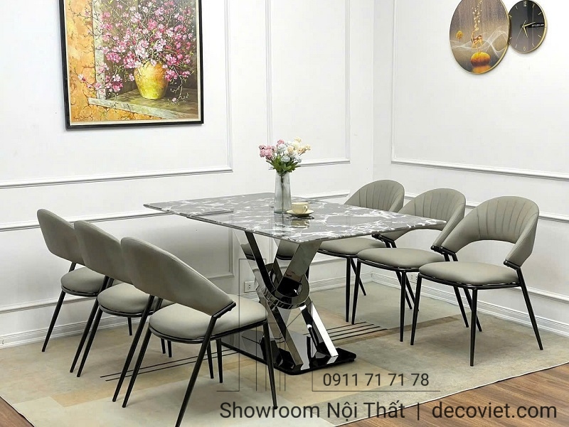bộ bàn ăn 6 ghế mặt đá