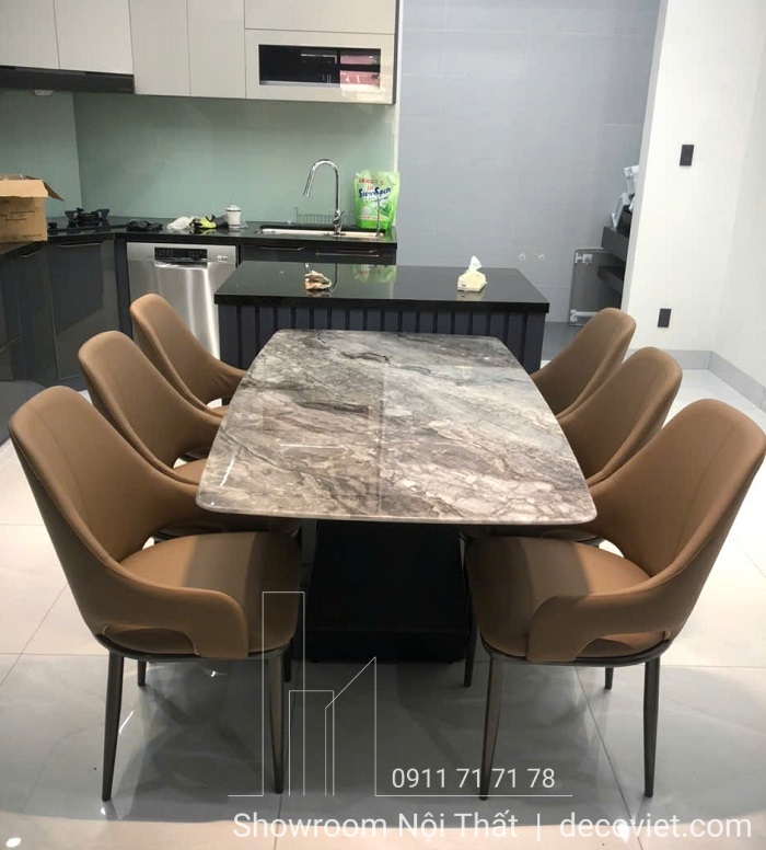 bàn ăn mặt đá 6 ghế cao cấp