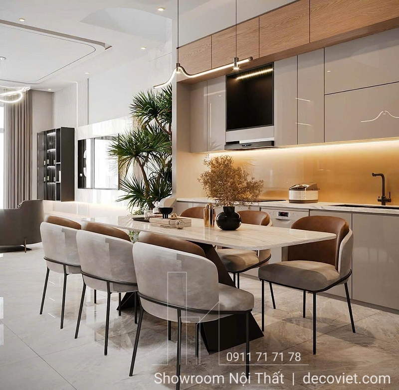 bộ bàn ăn mặt đá 6 ghế