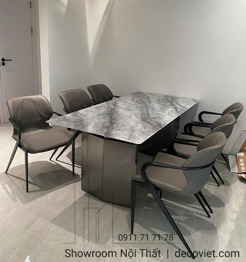 Bàn ăn 6 ghế mặt đá nhập khẩu, kiểu dáng hiện đại, phù hợp cho không gian nội thất tối giản
