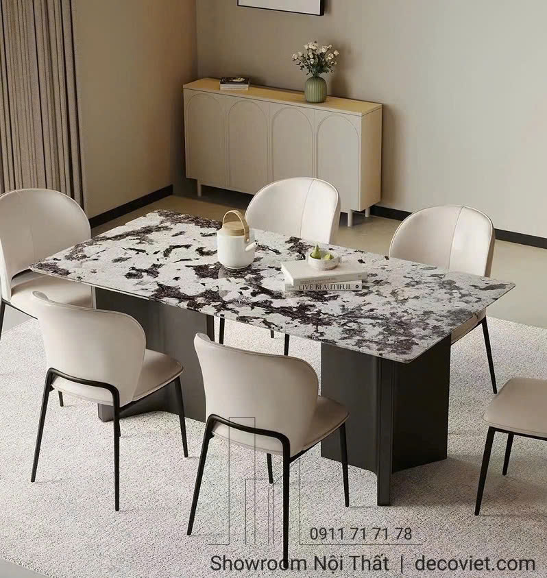 bàn ăn mặt đá 6 ghế hiện đại