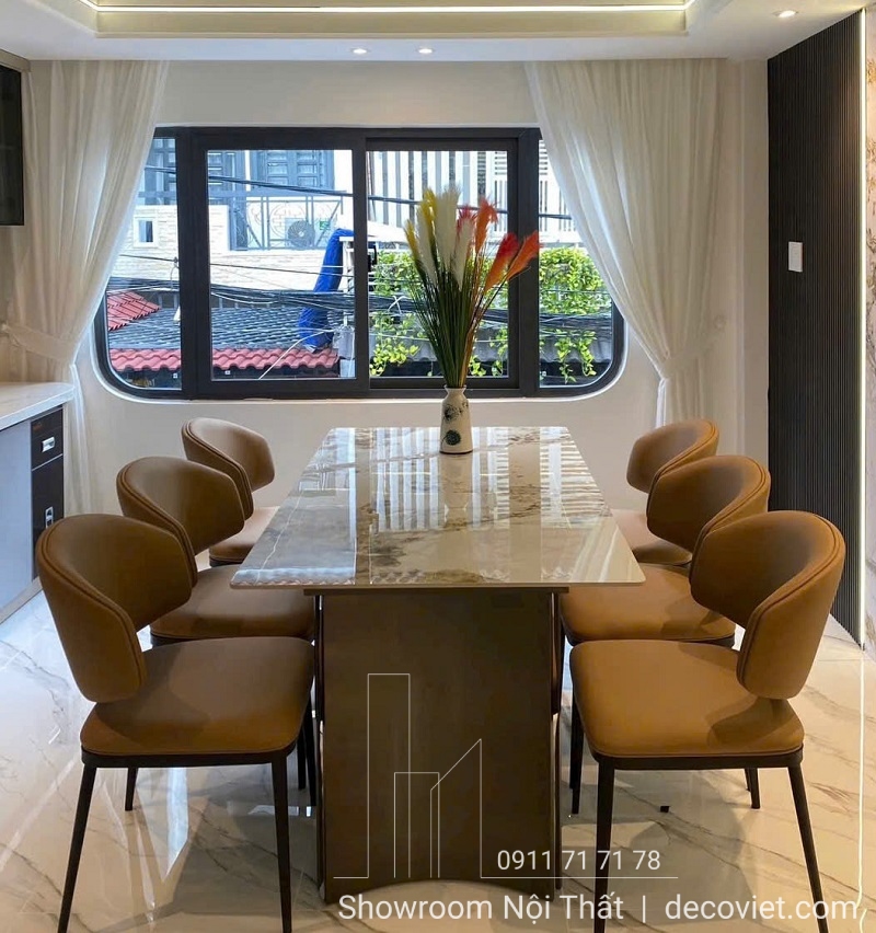 Bộ bàn ăn 6 ghế mặt đá sang trọng, thiết kế hiện đại cho không gian bếp thêm đẳng cấp.