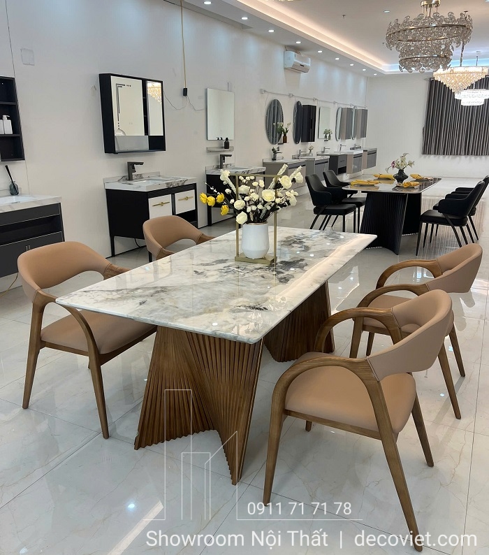 bàn ăn mặt đá chân gỗ 6 người