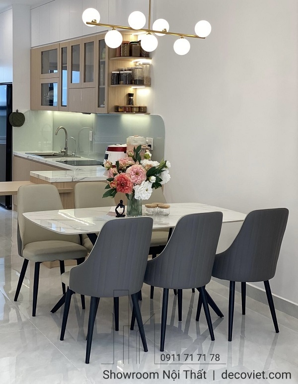 bộ bàn ăn 6 người mặt đá