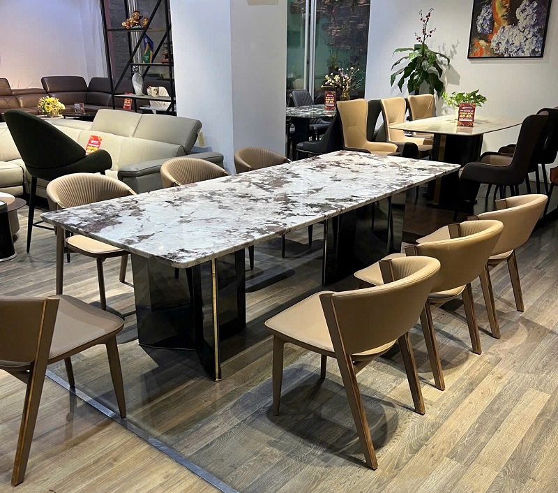 bàn ăn mặt đá 8 ghế cao cấp