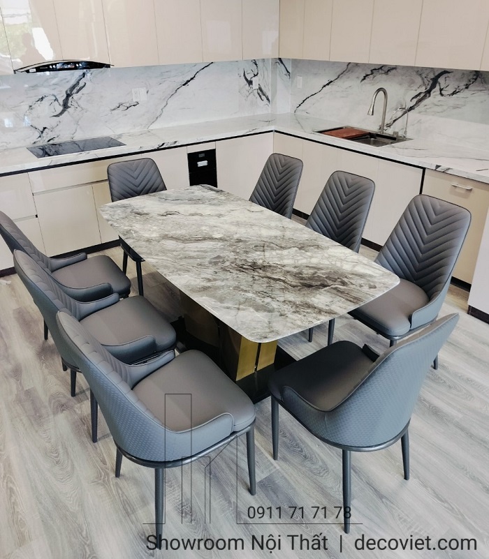bộ bàn ăn mặt đá 8 ghế
