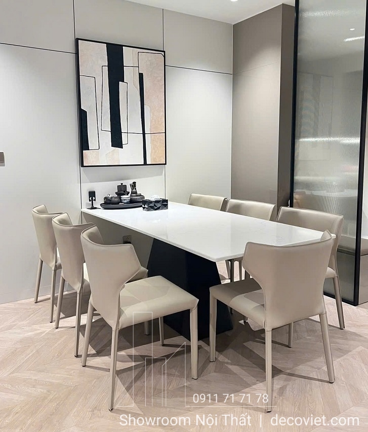 Mẫu bàn ăn mặt đá 8 ghế kiểu dáng dài, lý tưởng cho gia đình đông người hoặc không gian mở