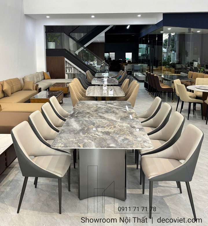 Bộ bàn ăn mặt đá 2m2 8 ghế đẹp, thiết kế chữ nhật tinh tế